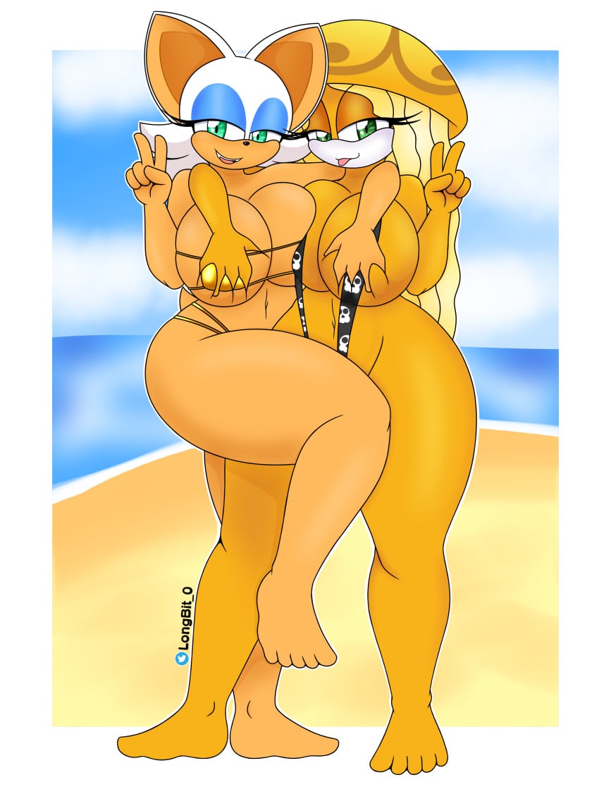 bat beach breast_grab breasts golden_bikini jellyfish opal_the_jellyfish orange_skin rouge_the_bat sling_bikini sonic_(series) sonic_the_hedgehog_(archie) sonic_the_hedgehog_(comics) sonic_the_hedgehog_(series)