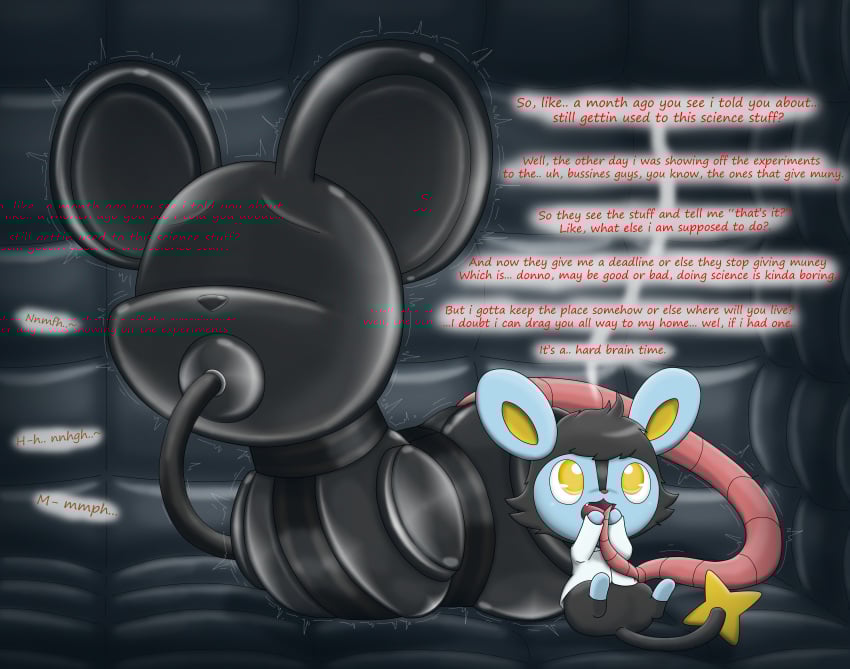 1boy 1girls absurd_res anthro asphyxiation bondage bound breath_play charlx charly-sparks clothing dialogue dominant_male doomed duo female female_dominated feral forever gag gagged generation_4_pokemon harness hi_res jewelpet latex limbless lucille_(stripedcrocodile) luxio male mammal murid murine nintendo objectification padded_room permanent permanent_bondage pokemon pokemon_(species) portal_ring rodent sanrio sega_fave speech_bubble tight_clothing trapped