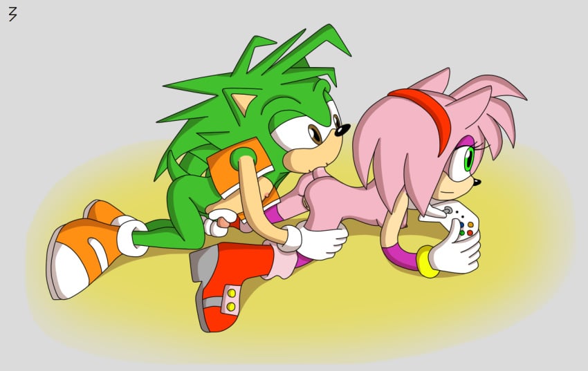 3pac amy_rose amy_rose_(boom) anthro ass breasts female green_eyes hedgehog male mammal manic_the_hedgehog masturbation nude penis pussy sega sex sonic_(series) sonic_boom sonic_underground sucking