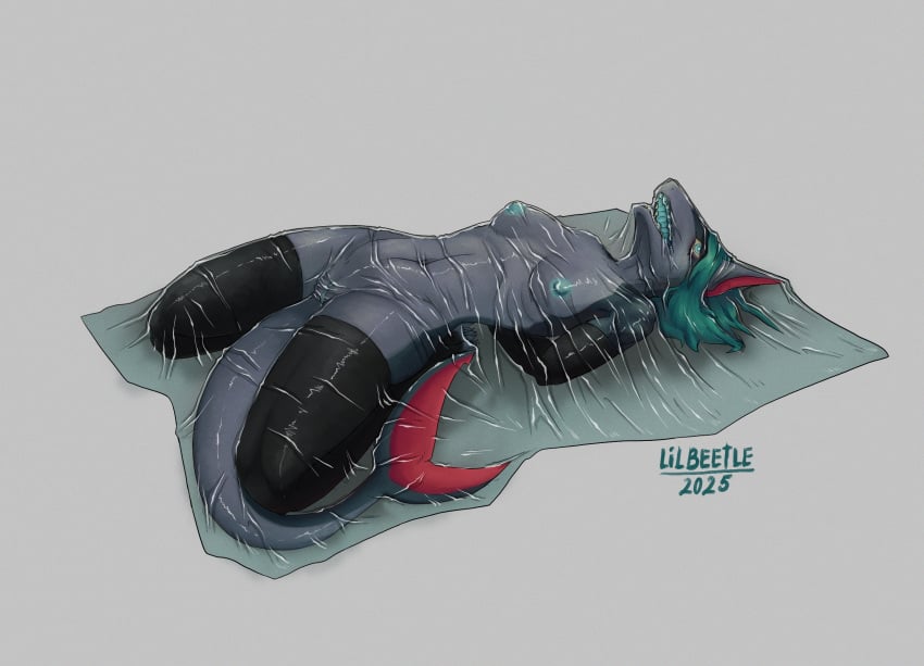 abuse anthro asphyxiation bag bead bound breasts clothing corpse dead_eyes death female female_death fish genitals hi_res legwear lil_beetle marine plastic plastic_bag pussy shark snuff solo stockings