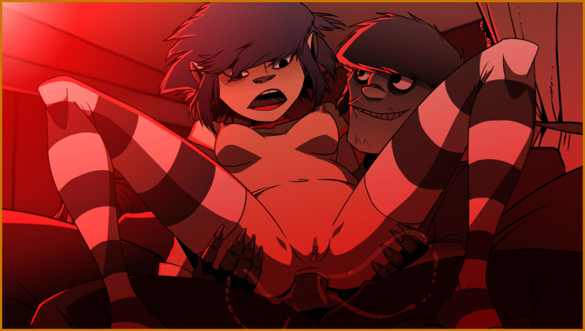 1boy 1girls anal anal_penetration anal_secretions anal_sex animated black_hair breasts female gorillaz human male murdoc_niccals nipples noodle_(gorillaz) noodle_(plastic_beach) nude nudity pale_skin penis pussy sex small_breasts spread_legs straight teenager thighhighs vulva zone