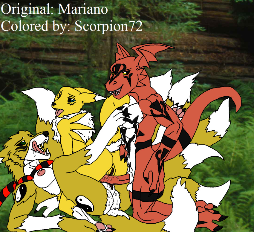 digimon double_tribadism_on_penis female frottage guilmon kyubimon male mariano orgasm penetration penis pussy renamon scalie scorpion72 sex straight tribadism_on_penis vaginal_penetration