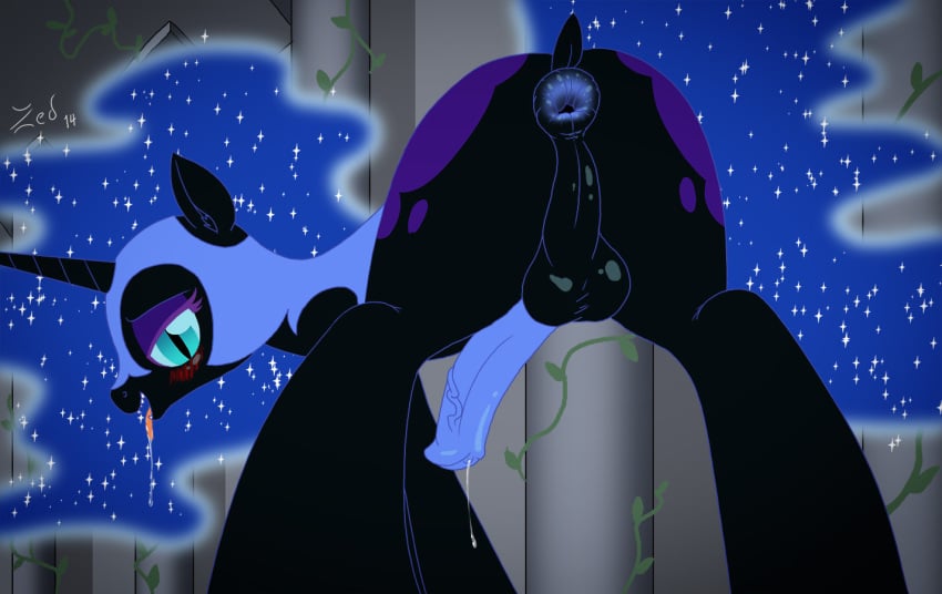 2014 animal_genitalia anus ass balls blue_eyes blue_hair blush cutie_mark dark_persona dickgirl drooling equine eyelashes feral friendship_is_magic hair half-closed_eyes horn horsecock intersex long_hair looking_at_viewer mammal my_little_pony nightmare_moon_(mlp) open_mouth penis precum presenting presenting_hindquarters princess_luna_(mlp) saliva solo sparkles tongue tongue_out vein zed001