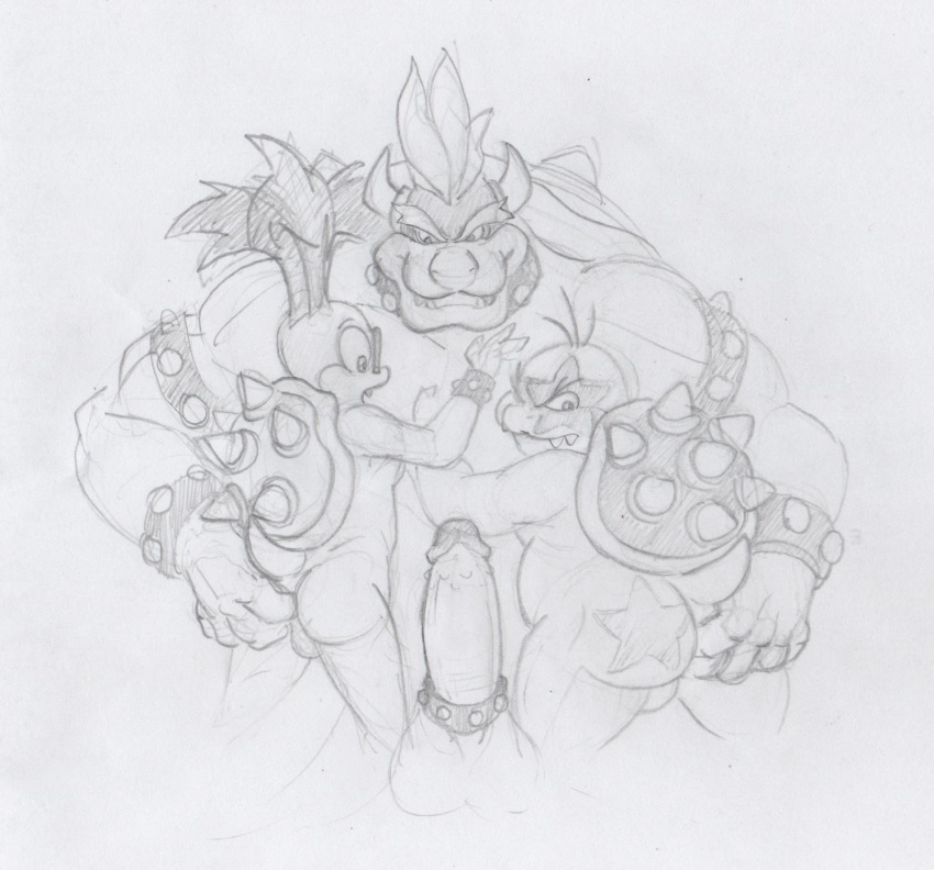 ass big_ass bowser furry furry_only gay iggy_koopa koopa koopaling koopalings male male_only mario_(series) monochrome morton_koopa_jr. multiple_males mylakovich nintendo sketch