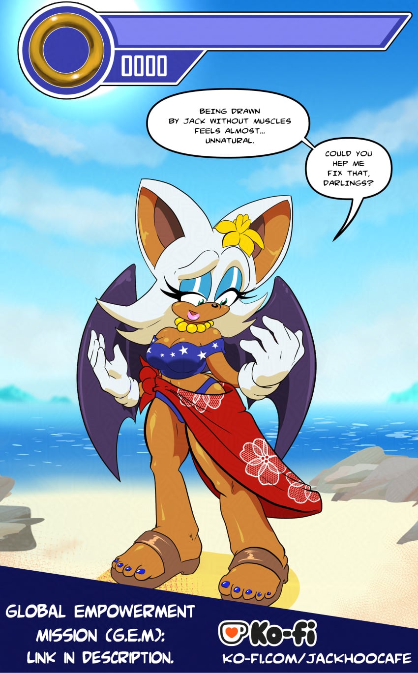 1girls bat beach female jack_hoo_(artist) ring_counter rings rouge_the_bat sega sonic_(series) sonic_the_hedgehog_(series) tagme