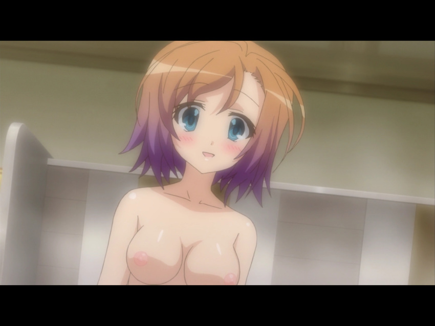 blush breasts itsuka_tenma_no_kuro_usagi mouth multicolored_hair open ribbon shigure_haruka short_hair smile