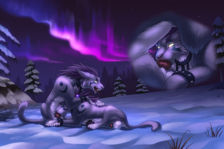 2014 animal_genitalia balls canine_penis cum druid duo erection feral feral_on_feral fur gay hair hyhlion kalimdor knot magic_user male night_elf night_elf_druid nude open_mouth oral oral_sex outside penis sex sheath snow stars sucking teeth tongue tree tribal_spellcaster video_games warcraft winterspring world_of_warcraft