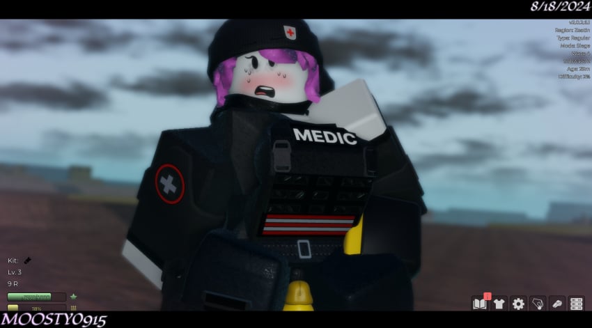 3d armor armored_female beanie belt belt_buckle blush breasts cleavage clothed dated day dry_humping dummies_vs_noobs dummy_(roblox) fusilier_(dummies_vs_noobs) gloves grinding guest_(roblox) gui hand_on_breast letterbox made_using_roblox medic moosty nervous noob_(roblox) penis pink_hair pussy_bulge roblox roblox_game robloxian self_upload sweating teasing tired tired_eyes vest watermark