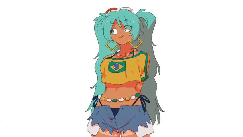 1girls animated big_breasts brazil brazilian brazilian_female brazilian_miku cyan_hair hatsune_miku jiggling_breasts latin_american_hatsune_miku_(meme) tan_skin tanned vocaloid