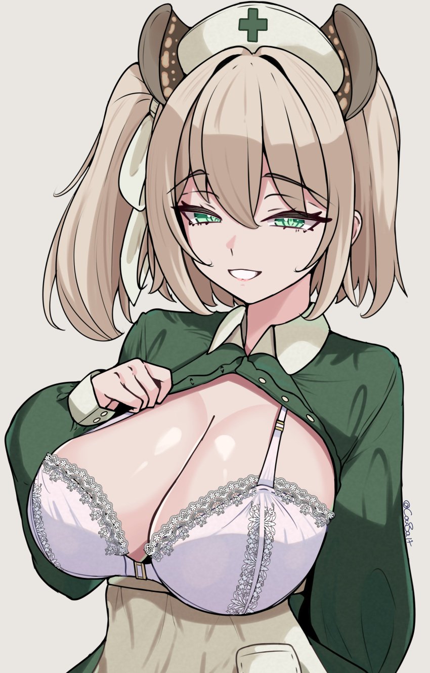 bra brown_hair green_eyes nimi_nightmare tapir_ears underwear