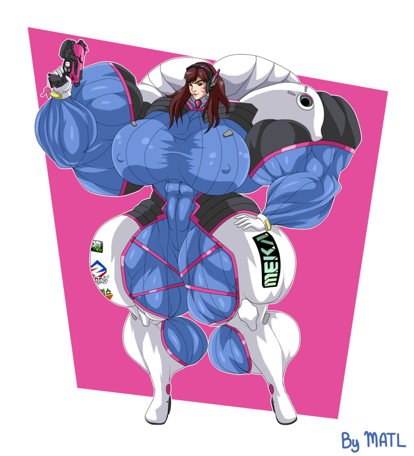 abs armor biceps breasts brown_hair d.va female hair long_hair matl muscles muscular muscular_arms muscular_female muscular_legs muscular_thighs overwatch pecs