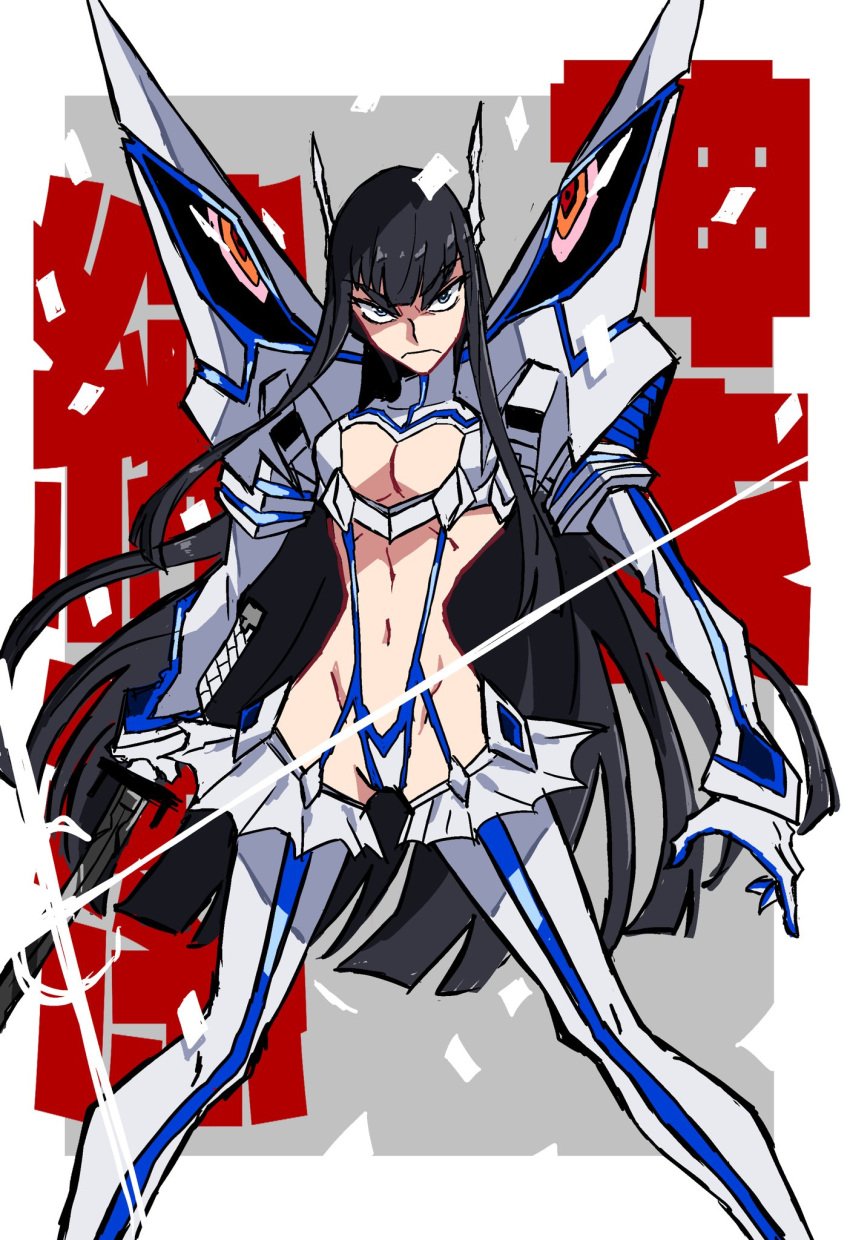 1girls big_breasts black_hair blue_eyes breasts junketsu kill_la_kill kiryuuin_satsuki large_breasts long_hair potomithu revealing_clothes seamed_legwear thighhighs