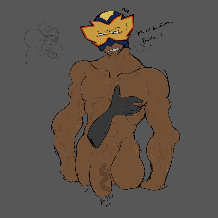 anon anonymous_character beach_buggy_racing beach_buggy_racing_2 blush blush_lines breast_grab el_zipo_(bbr) heart-shaped_pupils luchador luchador_mask male naked veins veiny veiny_muscles veiny_penis xawenoff y/n