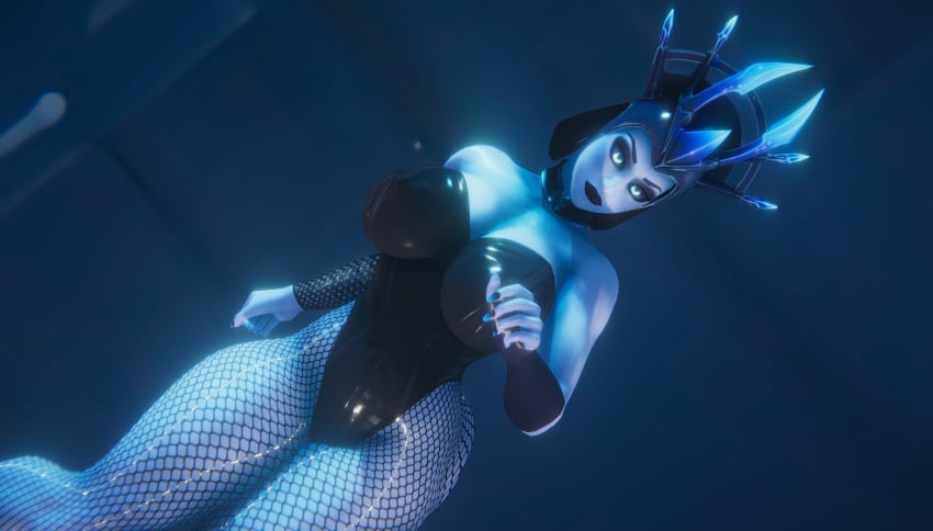 1girl 1girls 3d 3d_(artwork) 3d_render crown fishnets fortnite fortnite:_battle_royale glowing_eyes goth helmet ice_queen_(fortnite) latex leotard nail_polish nails queen sonicfreak