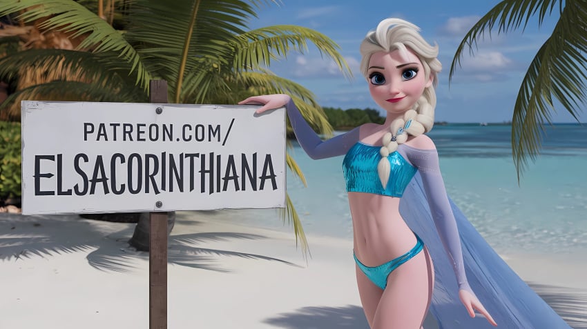 16:9 1woman 4k ai ai_generated beach bikini blue_bikini blue_eyes blue_sky disney disney_characters disney_princess elsa elsa_(frozen) elsacorinthiana female female_focus female_only fhd frozen_(film) frozen_2 full_hd hd high_definition high_quality high_resolution hot looking_at_viewer patreon patreon_link plate plate_in_beach posing posing_for_picture posing_for_the_viewer smile standing sun sunny sunny_beach uhd white_body white_hair white_skin