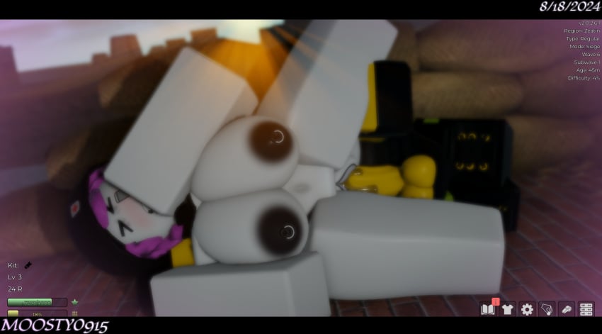 3d bandage bandage_on_face beanie blush boots closed_eyes dated dummies_vs_noobs dummy_(roblox) embarrassed fusilier_(dummies_vs_noobs) gloves guest_(roblox) gui hand_on_face letterbox made_using_roblox medic moosty naked naked_female nipple_piercing nipples noob_(roblox) piercings pink_hair precum roblox roblox_game robloxian self_upload shoes side_fuck sidefuck sunrays sunset vagina vaginal_penetration watermark