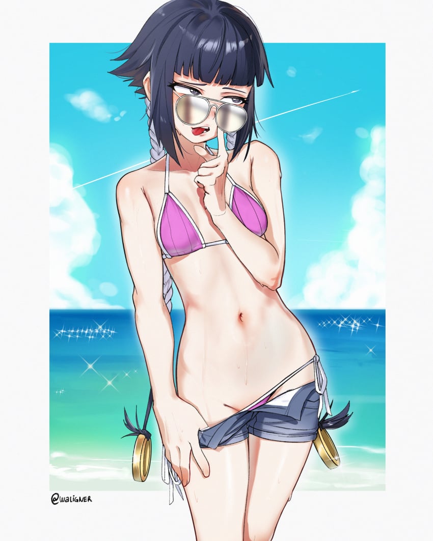 beach belly belly_button bikini bleach bleach:_the_thousand-year_blood_war female female_only girl navel petite petite_body petite_breasts petite_female petite_girl short_hair soifon tomboy waligner