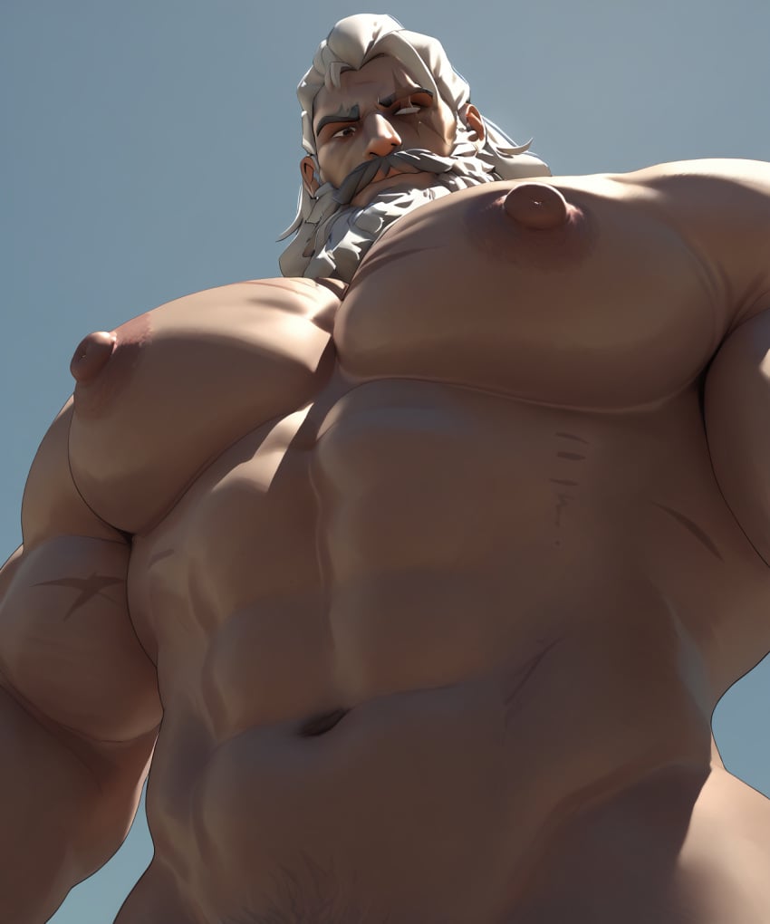 activision ai_generated bara big_muscles big_pecs blizzard_entertainment daddy dilf male_chest male_only manly mature_male overwatch overwatch_2 pecs reinhardt