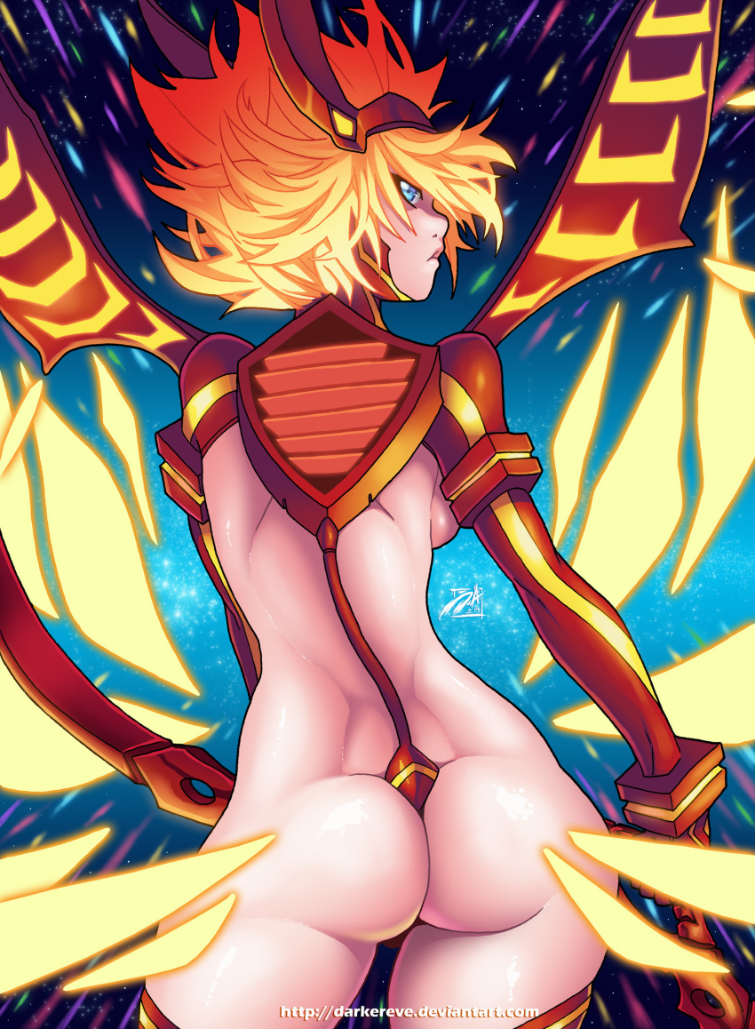 ass backboob blonde_hair blue_eyes darkereve female gloves kill_la_kill matoi_ryuuko senketsu senketsu_kisaragi short_hair solo thong