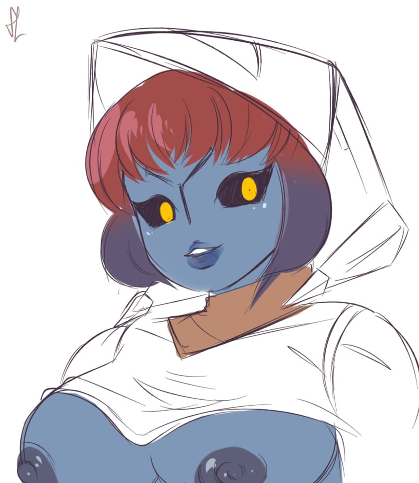 artist_request blue_body blue_nipples blue_skin breasts breasts_out gradient_hair looking_at_viewer sketch tau warhammer_(franchise) warhammer_40k yellow_eyes