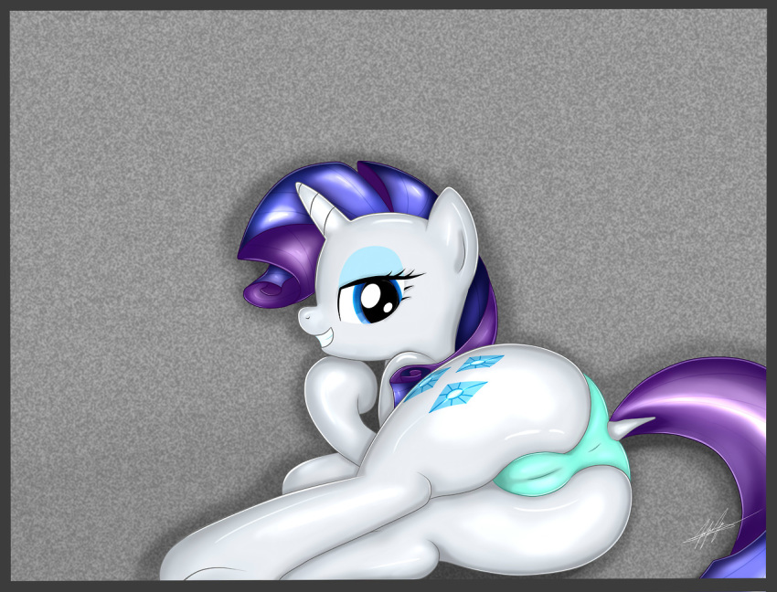 ass cameltoe equine female female_only friendship_is_magic fur horn mammal my_little_pony on_side panties pony rainingskys rarity_(mlp) solo straight_hair tail unicorn