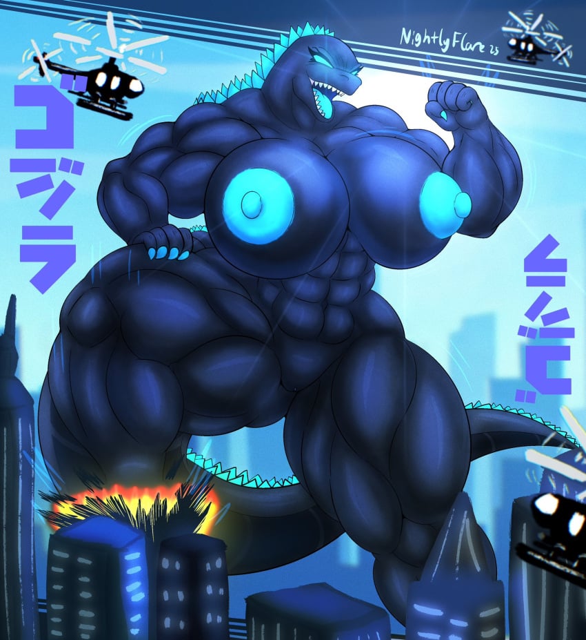 2025 abs aircraft anthro areola big_breasts blue_areola blue_nipples blue_tongue breasts clitoris female genitals godzilla godzilla_(series) helicopter hi_res huge_breasts kaiju macro monster muscular muscular_anthro muscular_female muscular_thighs nightlyflare nipples non-mammal_breasts nude open_mouth pussy reptile scalie solo tail teeth thick_thighs toho tongue vehicle