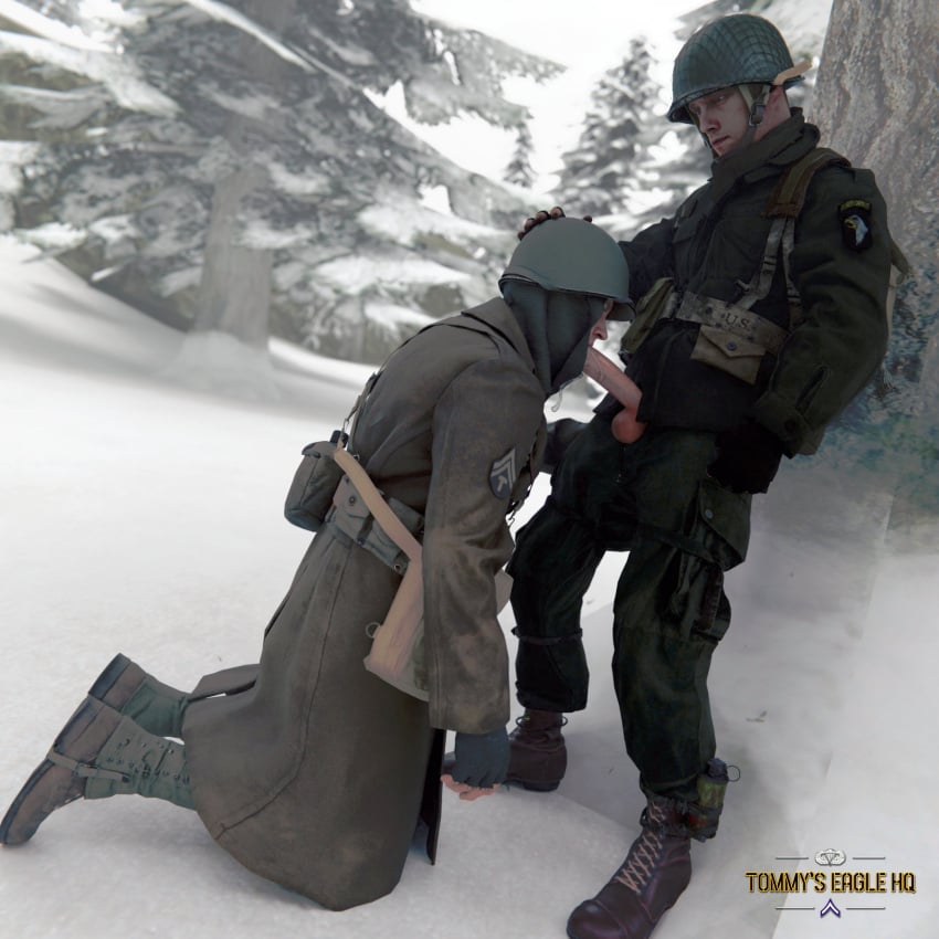 3d army blowjob exhibitionism gay gay_male gay_sex medal_of_honor_airborne military oral oral_sex outdoors soldier soldiers tommys_eagle_hq uniform ww2