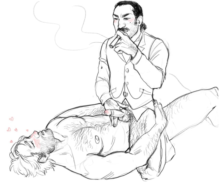 2boys anal_sex anal_sex arthur_morgan balls ballsack beard black_and_white blush blush body_hair chest_hair cigar closed_eyes cock dirtyjaegervega dutch_van_der_linde facial_hair gay gay_sex heart_symbol holding_hips leg_hair legs_apart male/male male_only male_penetrating_male man_boobs mole_(marking) moobs moustache nude_male older_man_and_younger_boy pecs penis power_bottom pseudo_incest_(lore) pubic_hair red_dead_redemption_(series) red_dead_redemption_2 riding riding_penis rings sketchy smile smoking smoking_cigar thick_thighs topwear_only touching_penis yaoi