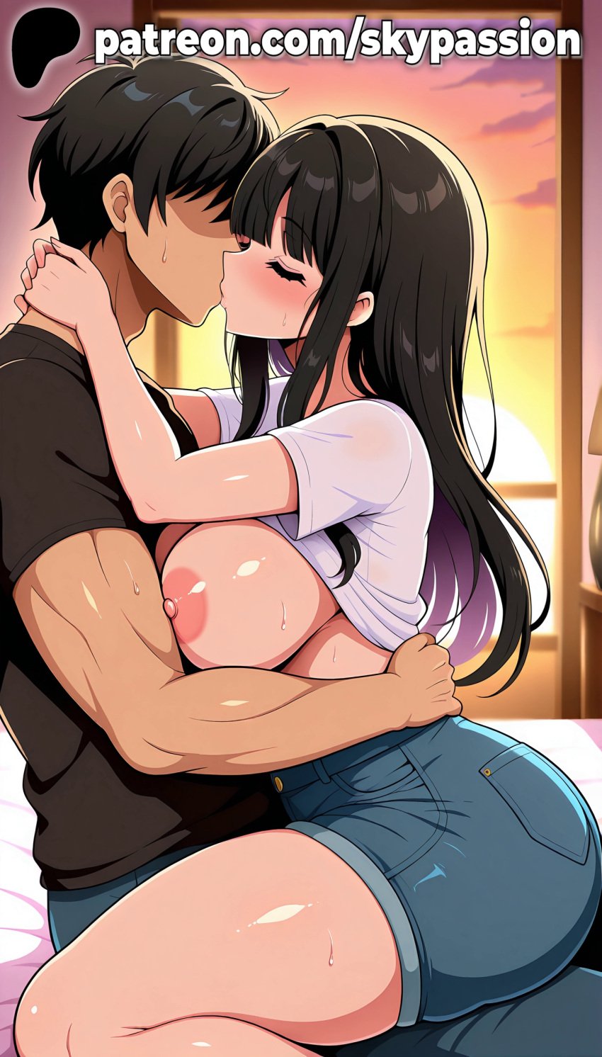 1boy 1girls 2025 ai_assisted ai_generated anime artist_name bare_breasts bare_chest big_breasts big_chest black_hair blush braless breasts breasts_out breasts_outside bust busty chest clothes_lift erect_nipples exposed_breasts exposed_nipples faceless faceless_male female hard_nipples hi_res high_quality high_resolution highres hug hugging indoors inoue_takina kissing large_breasts long_hair lycoris_recoil naked_breasts natural_breasts nipple nipples nipples_outside patreon patreon_username perky_breasts romantic_ambiance romantic_couple shirt shirt_lift short_sleeves shorts sitting skypassion stable_diffusion straight sweat t-shirt uncensored_breasts uncensored_nipples watermark