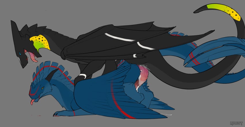 2010 adjot black_body blood blue_body blue_eyes blue_feathers cum cumshot dragon duo feral feral_on_feral gay grey_background male on_top open_mouth orgasm penis plain_background rough_sex saliva sex side_view teeth tongue tongue_out western_dragon wings