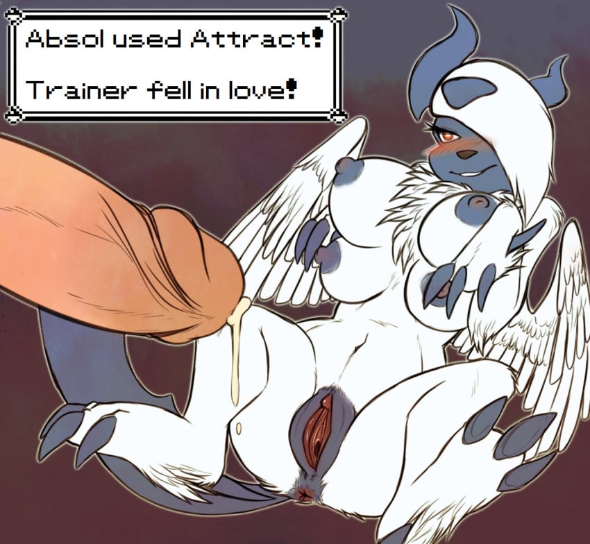 absol anthro anthrofied anus blush breasts claws cum cum_drip digitigrade dripping edit feral human humanoid_penis interspecies lying mammal mega_absol mega_evolution multi_breast naru nintendo on_back penis pokemon pokemon_(species) pokephilia precum pussy red_eyes video_games wide_hips wings