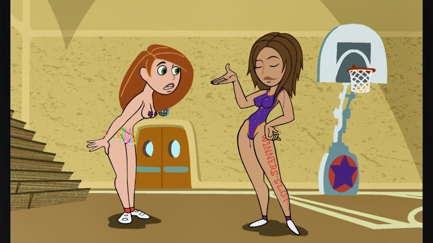 2d 2girls bonnie_rockwaller busty cheerleader cheerleader_outfit disney disney_channel edit female female_focus female_only full_body hourglass_figure kim_possible kimberly_ann_possible light-skinned_female light_skin monkeyman_(artist) revealing_clothes skimpy skimpy_clothes standing tan-skinned_female tan_body tan_skin wide_hips