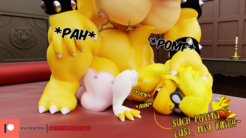 16:9 2023 3_toes 3d 4_fingers all_fours anal anal_sex anthro anthro_on_anthro anthro_penetrated anthro_penetrating anthro_penetrating_anthro armband armwear ass bed bedroom_sex big_butt big_dom_small_sub big_pecs bowser bracelet camseven claws clothed clothing crossdressing crown dialogue digital_media_(artwork) dominant duo english_description english_text exclamation_point eyewear feet fingers from_behind_position furniture gay glasses headgear hi_res holding_head jewelry kamek koopa legwear male male/male male_penetrated male_penetrating male_penetrating_male mario_bros muscular muscular_anthro muscular_male nintendo nipple_piercing nipples nude_anthro nude_male on_bed open_mouth pecs penetration penile penile_penetration penis piercing pink_clothing pink_legwear profanity scales scalie sex size_difference spiked_armband spiked_bracelet spikes tail talking_to_another talking_to_partner text toes wearing_glasses white_armwear white_claws white_clothing widescreen yellow_body yellow_scales