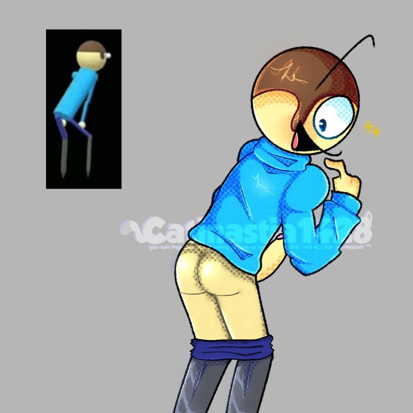 ass ass blue_pants blue_pupils blue_shirt dave_(moldygh) dave_and_bambi_mod daves_fun_algebra_class edited friday_night_funkin' from_behind highres looking_back open_mouth pants pants_down penis shirt solo surprised tagme
