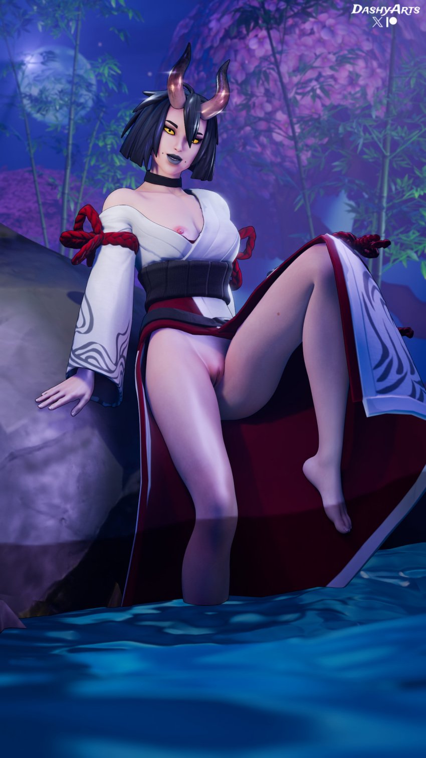 1girls 3d black_eyes black_hair black_lipstick bottomless bottomless_female choker cleavage dashyarts demon demon_girl demon_horns demon_humanoid epic_games exposed_nipples eyeshadow female female female_only fortnite fortnite:_battle_royale horns light-skinned_female light_skin lipstick makeup night_rose nipple_slip nipples no_pants oni oni_female pussy shaved_crotch shaved_pussy short_hair solo solo_female tagme thighs vagina yellow_sclera