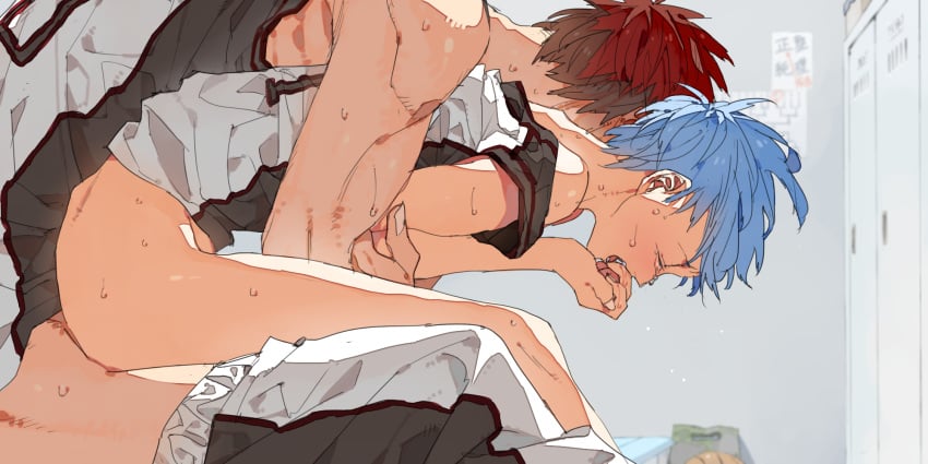 2boys anal blue_hair gay kagami_taiga kuroko_no_basuke kuroko_tetsuya locker_room male male_only multiple_boys red_hair school schoolboy uniform yaoi