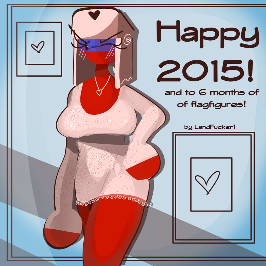 2015 beige_dress big_breasts breasts countryhumans countryhumans_girl dress female flag happy_new_year red_skin russia_(countryhumans) russian_text stickfigure stickman ushanka