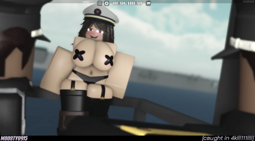 1girls 2025 2boy 2boys 3d antares_imperium army army_girl army_hat army_uniform authority background belly_button big_breasts black_male black_panties black_skinned_male boat breast breasts breasts_bigger_than_head breasts_out brothers brown_hair cap centaura clouds dated dead_ahead_(roblox) discord_tag embarrassed_female english_text eyebrow eyebrows eyebrows_visible_through_hair female game_ui hat headwear imminent_rape imminent_sex letterbox letterboxed looking_at_viewer maya_tau military military_hat military_uniform moosty nervous nipple_covers non-commissioned_officer_(dead_ahead_roblox) officer officer_hat on_boat on_ship panties panty railing red_eyes red_hair red_hair_male red_hair　short_hair retconned_character roblox roblox_game roblox_studio self_upload ship ship_girl sit sitting sitting_on_railing skyline text warship warship_girl watermark white_skin white_skinned white_skinned_female