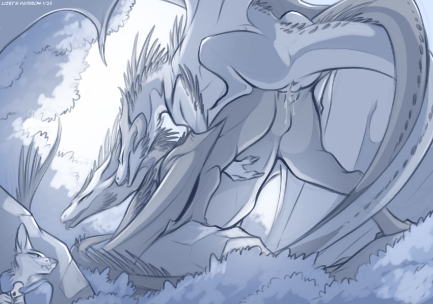 2025 alyssa_(lizet) anthro bodily_fluids claws cloacal cloacal_kiss digital_media_(artwork) dragon female feral finger_claws fingers genital_fluids genitals group horn lizet mythological_creature mythological_scalie mythology open_mouth outside pussy quadruped scalie sex standing tail teeth tongue tongue_out trio vaginal_fluids wings