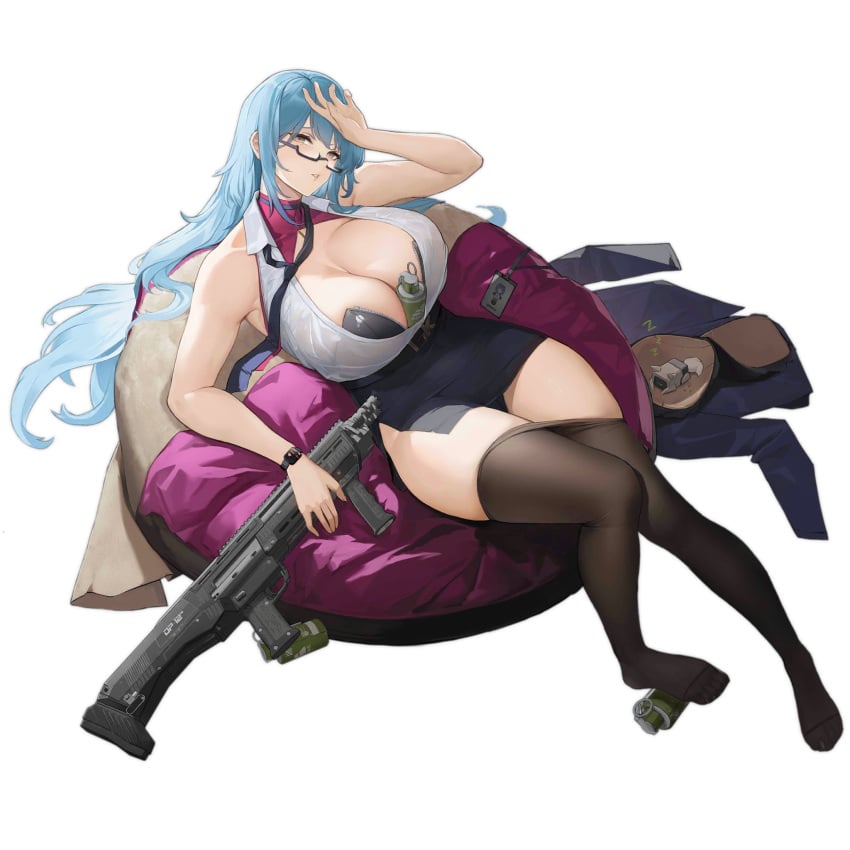 breasts_bigger_than_head cleavage dp-12_(girls'_frontline) girls'_frontline glasses hyper_breasts office_lady official_alternate_costume official_art tagme