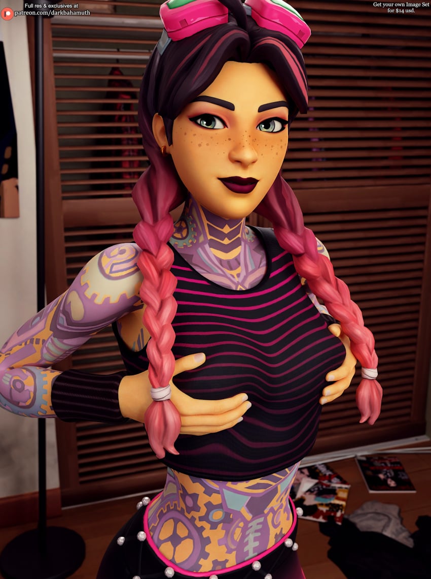 3d 3d_(artwork) darkbahamuth female fortnite grabbing_own_breast jules_(fortnite) pinup sfw teenage_girl teenager