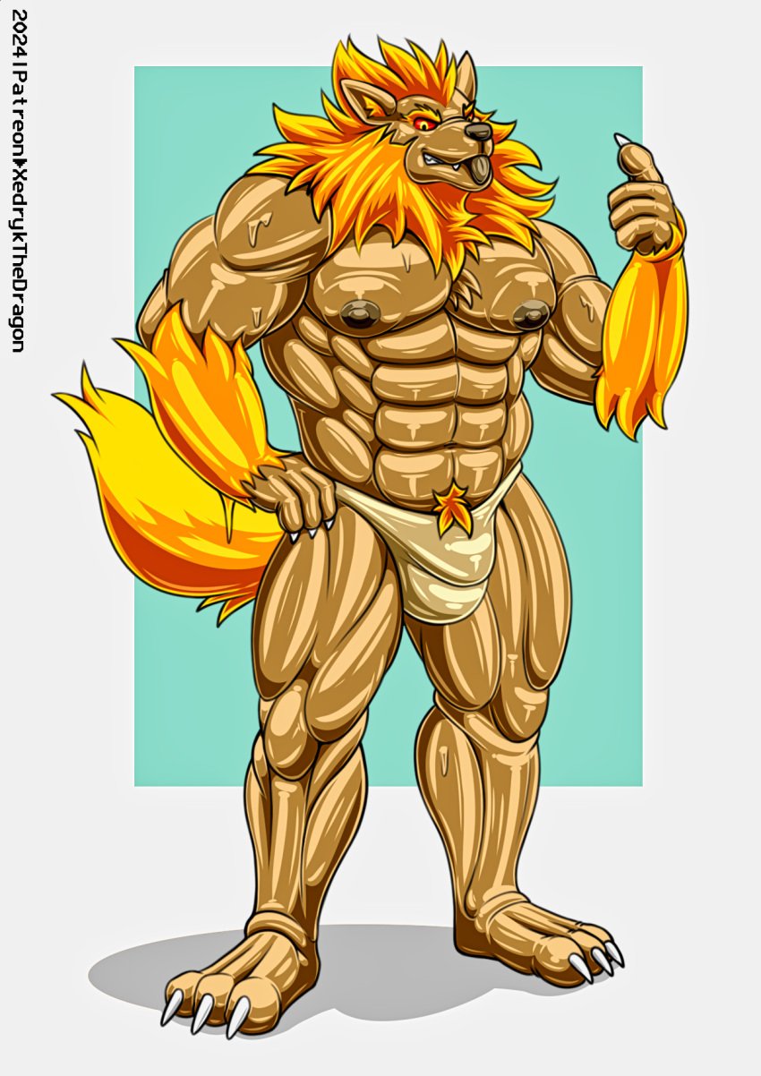 anthro barazoku big_muscles birthday bulge canid canine canis detailed_bulge gift goo_creature hi_res huge_muscles latex male mammal muscular muscular_anthro solo wolf x-monic xedryk