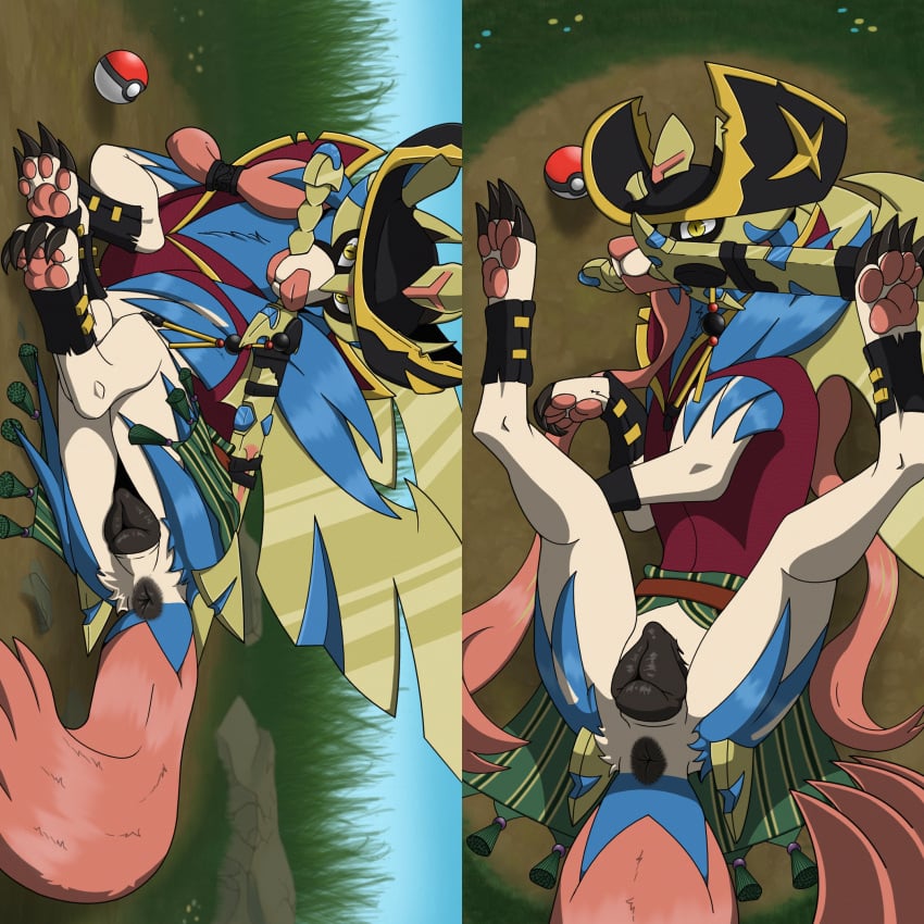 1:1 animal_genitalia animal_pussy anus archerteamr ass blue_body blue_fur bodily_fluids canid canine canine_genitalia canine_pussy canis clothing crowned_sword_zacian dakimakura dakimakura_design digital_media_(artwork) domestic_dog female feral fur generation_8_pokemon genital_fluids genitals handwear headgear hi_res legendary_pokemon looking_at_viewer lying mammal melee_weapon nintendo nude on_back pawpads pokeball pokemon pokemon_(species) presenting presenting_anus presenting_pussy pussy solo spread_legs spreading sword tail weapon zacian