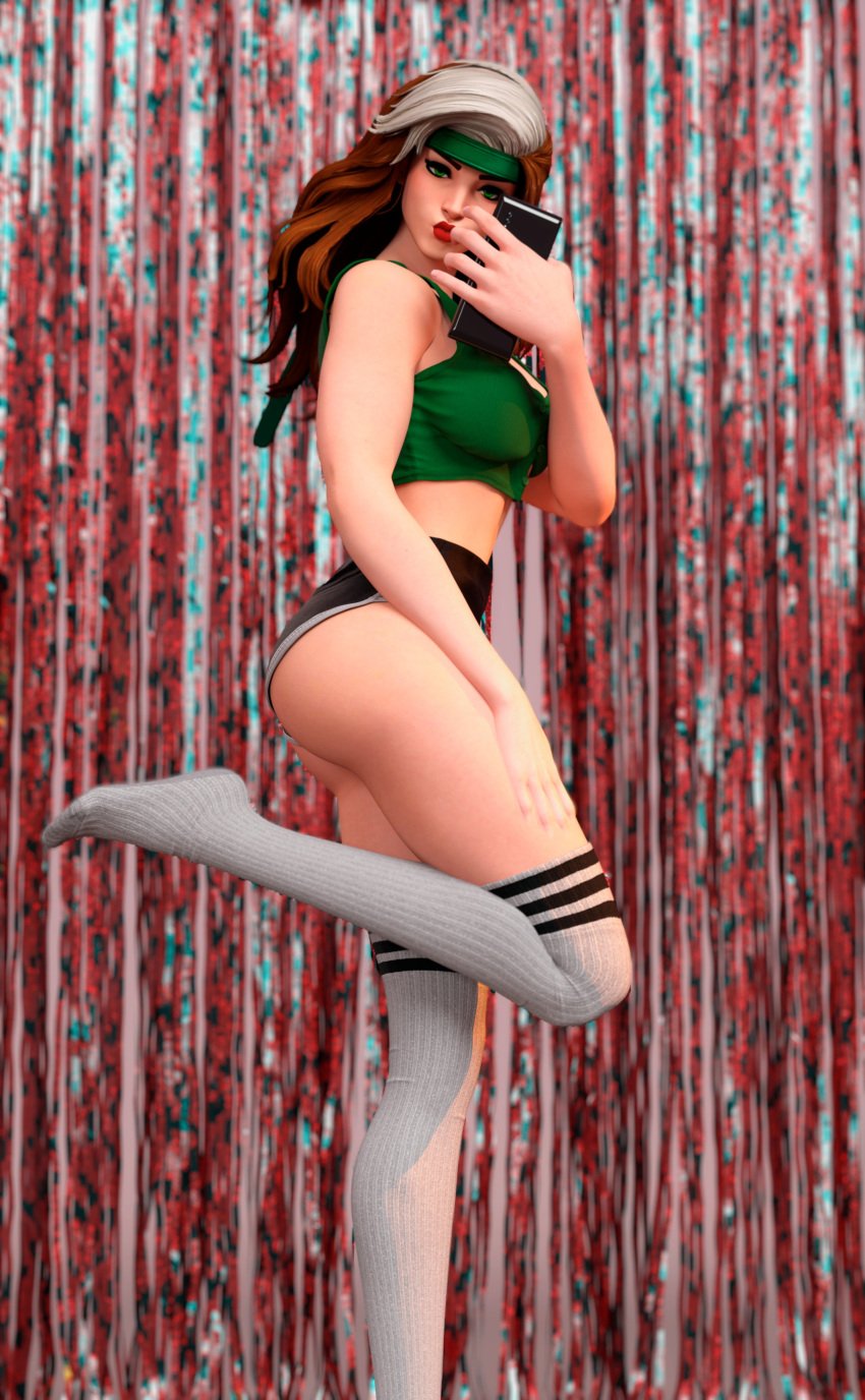 1girls 3d ass big_ass female marvel rogue_(x-men) selfie shodanarshie smartphone solo x-men