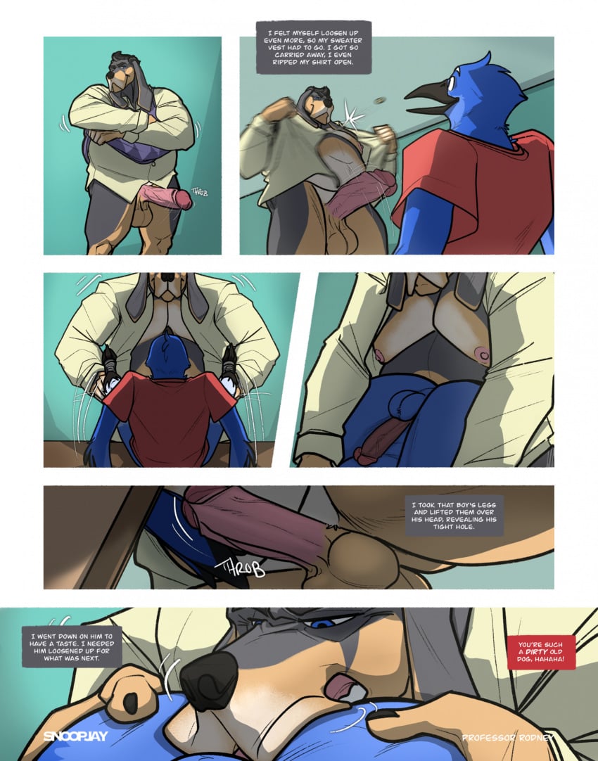 2025 age_difference anal anthro anthro_on_anthro anthro_rimming_anthro areola artist_name ass avian balls beak belly big_balls big_dom_small_sub big_muscles big_penis bird bloodhound blue_jay border bottomless bottomless_anthro bottomless_male butt_grab canid canine canis claws clothed clothing comic corvid domestic_dog dominant duo english_text erection eyebrows ezekiel_turner feathers feet fur genitals glans hair hand_on_butt hi_res humanoid_genitalia humanoid_penis hunting_dog inside jay_(bird) leg_grab legs_up long_sleeves lying male male/male male_rimming_male mammal mature_anthro mature_male motion_blur motion_lines multiple_scenes musclegut muscular muscular_anthro muscular_male narrowed_eyes navel new_world_jay nipples non-mammal_balls older_dom_younger_sub on_back onomatopoeia open_clothing open_shirt open_topwear oral oscine passerine pecs penis rimming rodney_(snoopjay2) scent_hound sex shirt simple_background sitting size_difference smile snoopjay2 sound_effects spread_legs spreading standing student talons teacher teacher_and_student teeth text text_box throbbing throbbing_penis toes topwear tuft undressing vein vest white_border