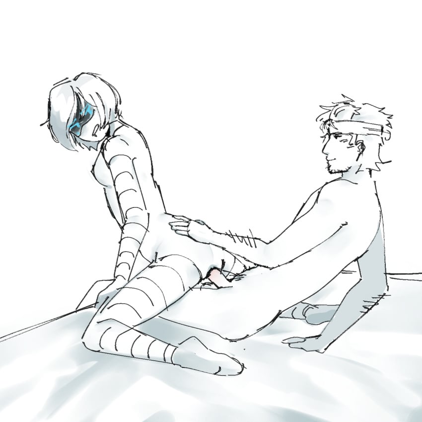 anonymous_artist female human male male/female metal_gear_solid murder_drones peak rebecca_(murder_drones) robot solid_snake tagme