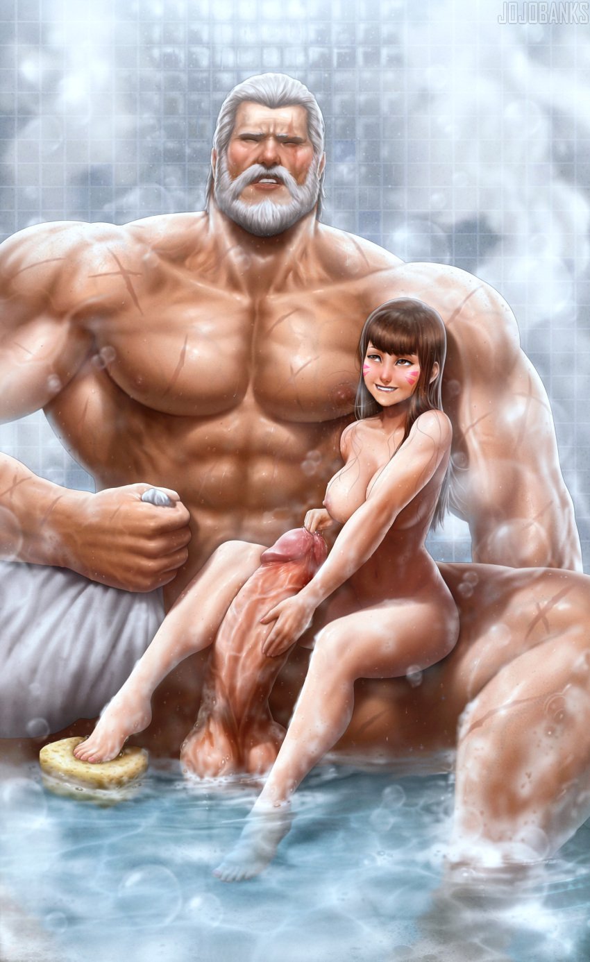 age_difference balls barefoot beard big_muscles biting_lip blizzard_entertainment blush d.va drool drool_string drooling eyebrow_scar feet female femdom foam foamy freckles freckles_on_shoulders hana_song huge_balls huge_cock in_water jojobanks lip_bite long_hair male muscles muscular muscular_male older_male older_male_and_younger_female overwatch overwatch_2 reinhardt reinhardt_(overwatch) reinhardt_wilhelm saliva saliva_string scars sweat sweatdrop sweating teenage_girl teenager urethral_fingering urethral_penetration veins veins_on_dick veiny_penis wet