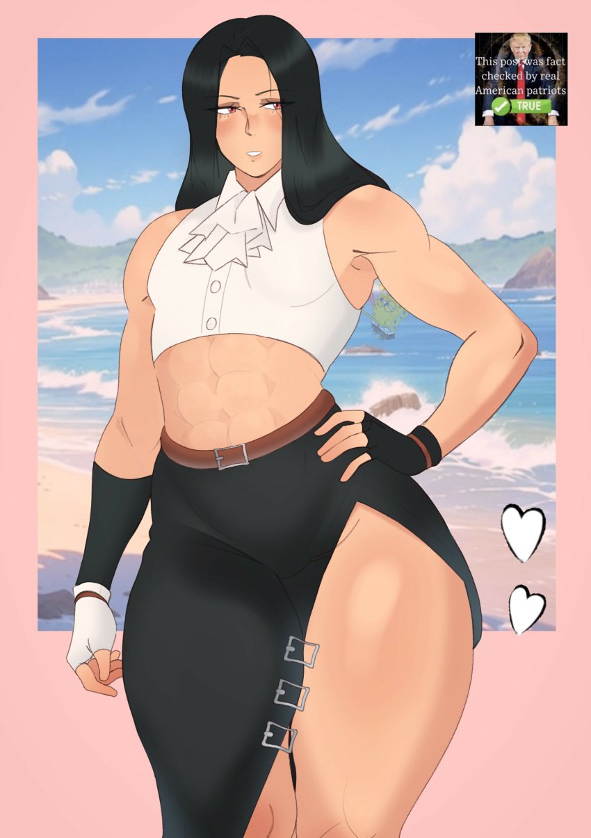 1boy 1gear 1other abs amab america any/all arc_system_works beach black_hair built bulge chest dress enby exposed exposed_midriff femboy feminine_male gloves goth guilty_gear guilty_gear_strive hand_on_hip hidden huge_thighs johnv kissable_lips lickable meme midriff muscular nonbinary red_eyes skirt sleeveless sleeves smile smug solo straight_hair testament_(guilty_gear) thicc thick_thighs thighs tight_clothing tight_fit tummy twink wide_hips