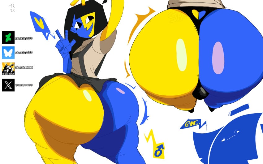 1boy 2020s 2025 balls big_ass big_butt black_clothing black_hair black_underwear blue_body commissioner_upload digital_drawing_(artwork) digital_media_(artwork) ena ena_(series) femboy ftm_crossgender genderswap_(ftm) heart_symbol huge_ass huge_butt male male_only male_symbol polygonal rule_63 rule_63 skirt smile smiling smiling_at_viewer starstar000 thick_thighs twink two_tone_body underwear white_clothing yellow_body