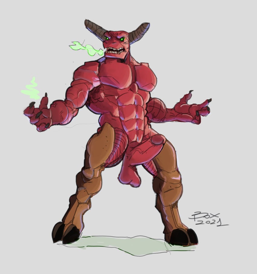 anthro balls bara baron_of_hell_(doom) boner demon doom erection genericboxhead horns male male_only muscles muscular penis solo solo_male
